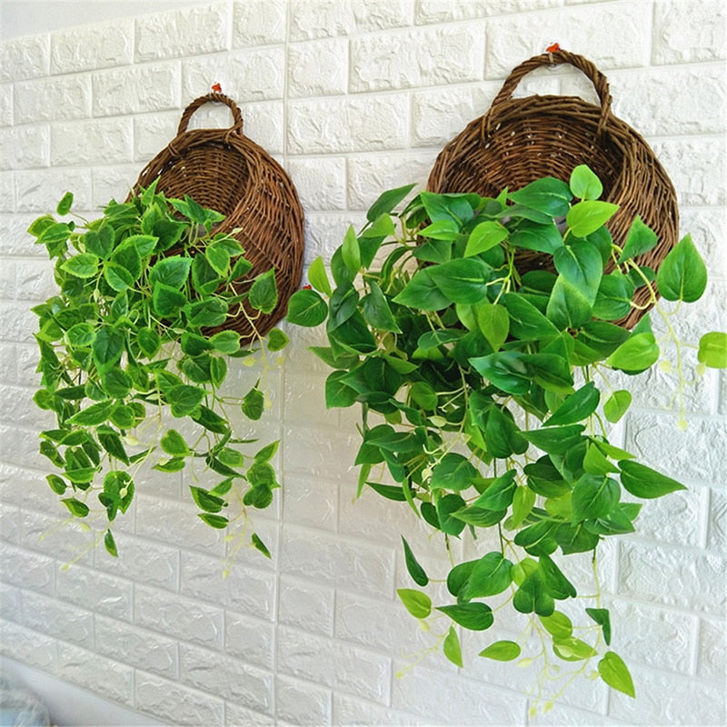 hanging wicker baskets for plants Wall Wicker Basket for Artificial Plants – The Happy House Store